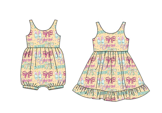 25.12.9 custom each style moq 5 eta 6-8week Sibling Siste bow baby short sleeve romper and dress match design