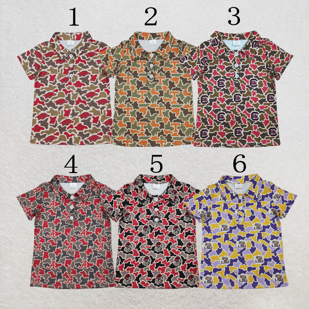 RTS NO MOQ Sibling Baby Boys Short Sleeve Southern Camo Team Button Polo Shirts Top
