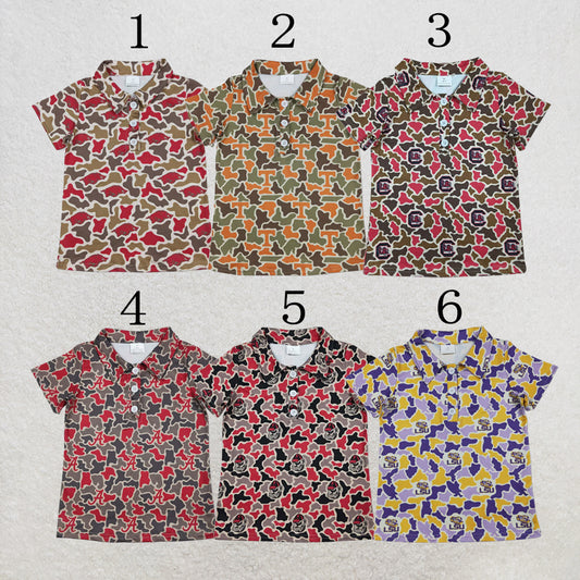 RTS NO MOQ Sibling Baby Boys Short Sleeve Southern Camo Team Button Polo Shirts Top