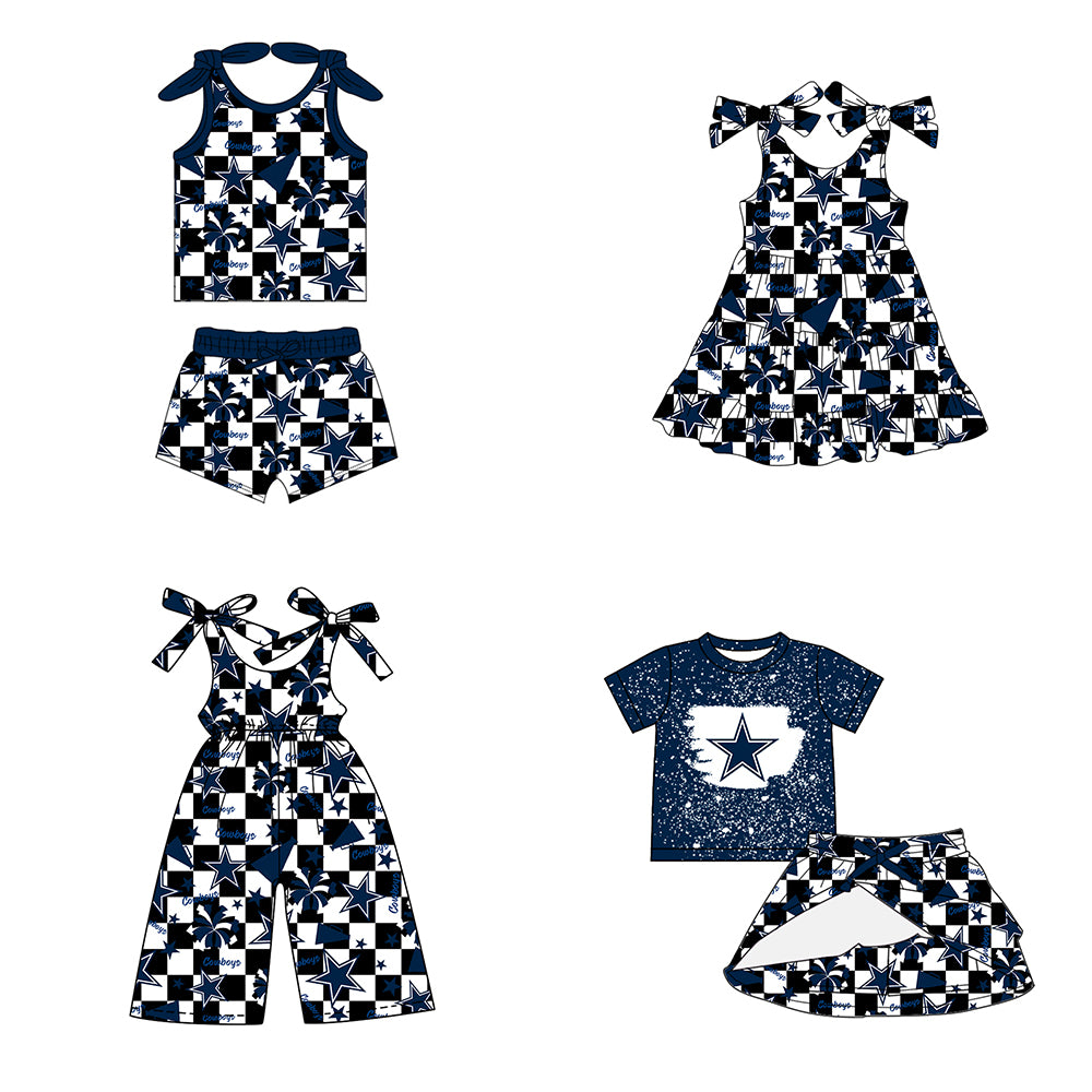 Custom moq 5 mix size milk silk summer teams baby girls clothes team blue sleeveless shorts sets and skirts sets and dress and jumpsuit-25.7.16