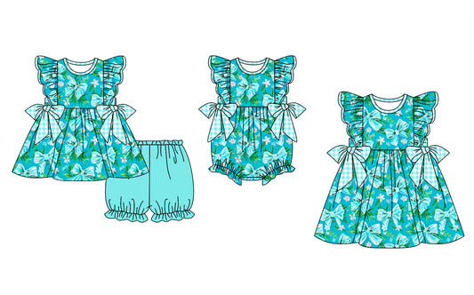 11.30 custom each style moq 5eta 4-6week Sibling Sister bow floral baby girl short sleeve shorts sets and dress and rompers match family design