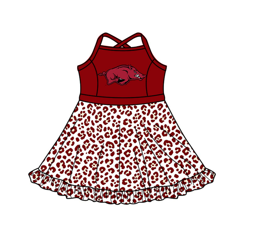 Custom moq 5 mix size summer teams Baby Girls Strap Leopard Print Yoga Active Skort Dress