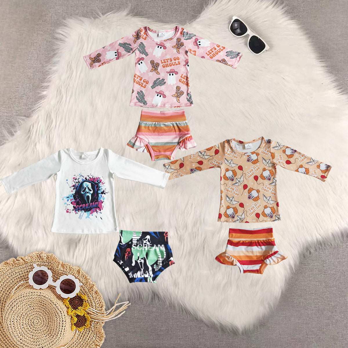 RTS NO MOQ Sibling baby girl clothes halloween long-sleeved briefs sets