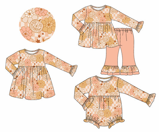 25.7.11 custom each style moq 5eta 4-6week Sibling Sisters floral baby girl long sleeve pants sets and dress and rompers match family design