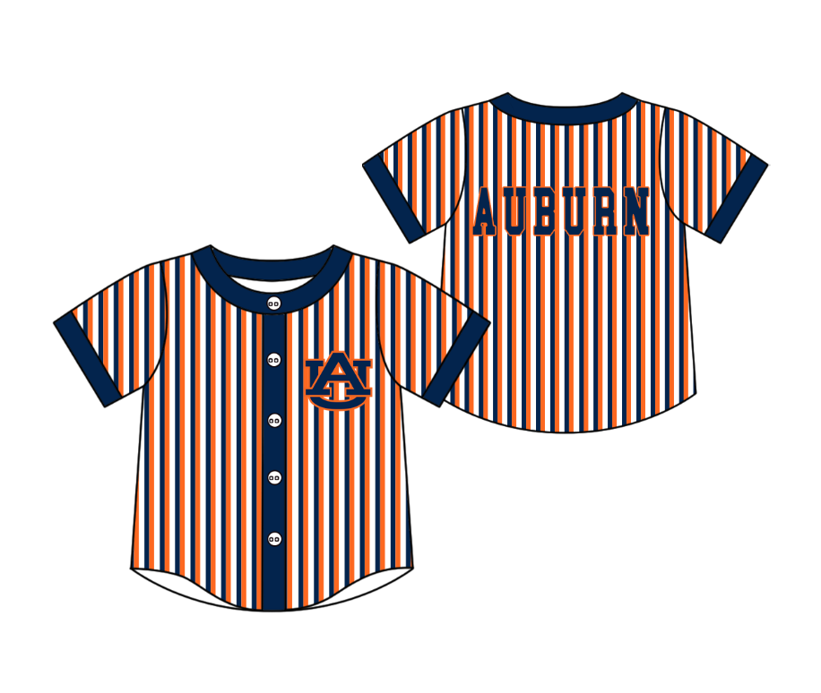 Custom moq 5 mix size milk silk summer teams Striped Navy Blue Short-Sleeved Button-Down Shirt for Baby Boy Outfit