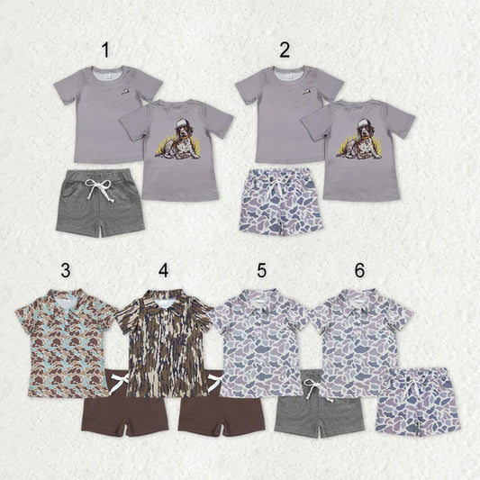 RTS NO MOQ Sibling baby boys Clothes camouflage short sleeve shorts Sets