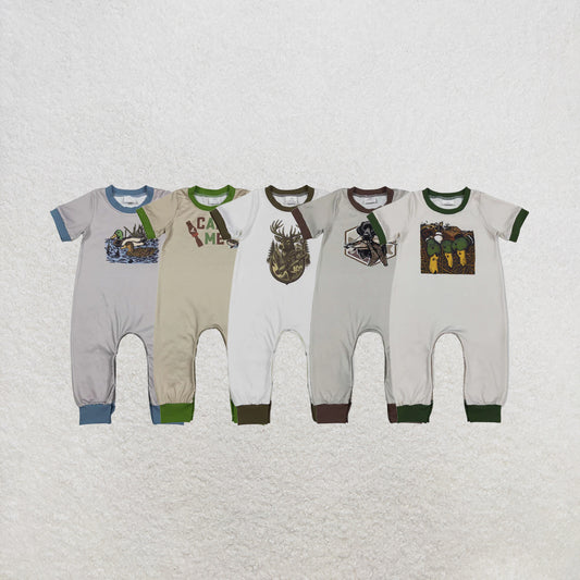 RTS NO MOQ Sibling Baby Boys Short Sleeve Duck Dogs Hunting Pants Rompers