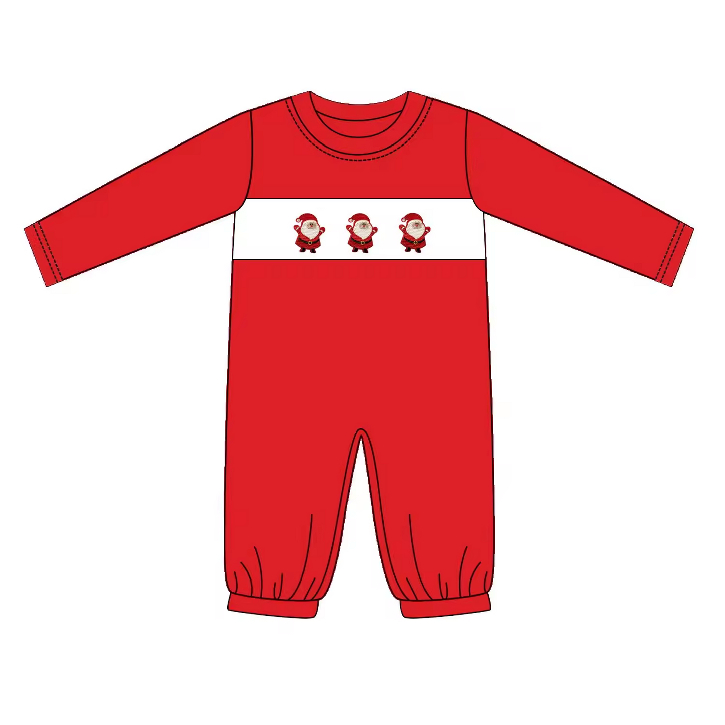 Custom moq 3 eta 6-8 weeks  Embroidered Chubby Santa Claus Red Long Romper