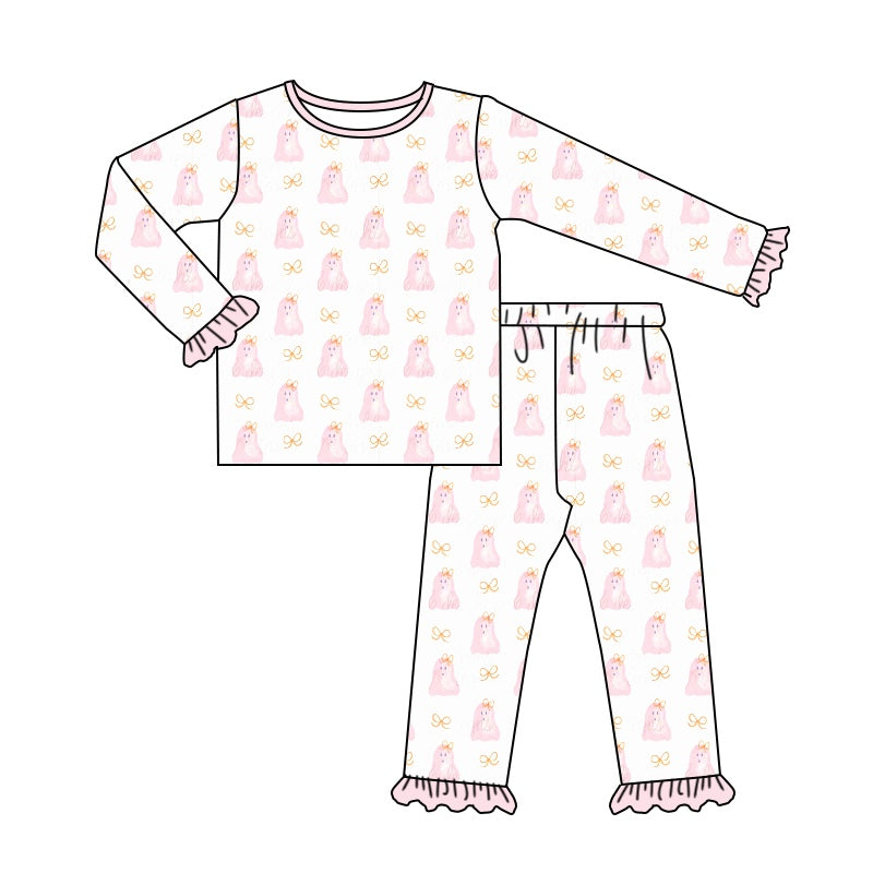 5.20custom each style moq 5eta 4-5week Sibling Sister Halloween ghost print pink girls and boys outfits and baby romper match family design