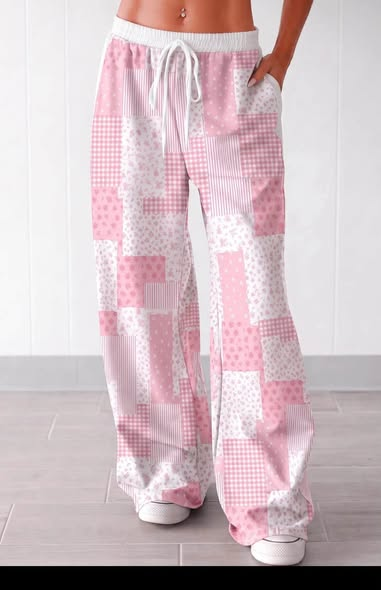 custom moq 5 mix size MYMSWN0109 Adult Patchwork Print Wide Leg Pants Casual Trousers