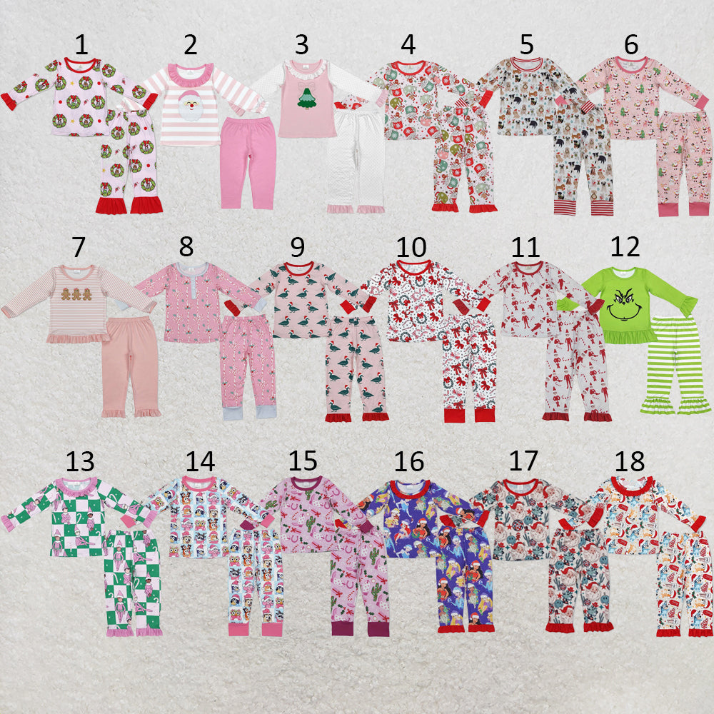 RTS NO MOQ Sibling milk silk Baby Girls Winter Christmas Christmas Bamboo Top Pants Sleep Clothes Set
