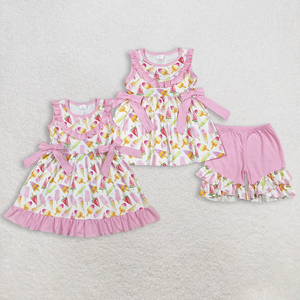 RTS NO MOQ sibling baby girls clothes ice cream short sleeve Clothes Sets and dress