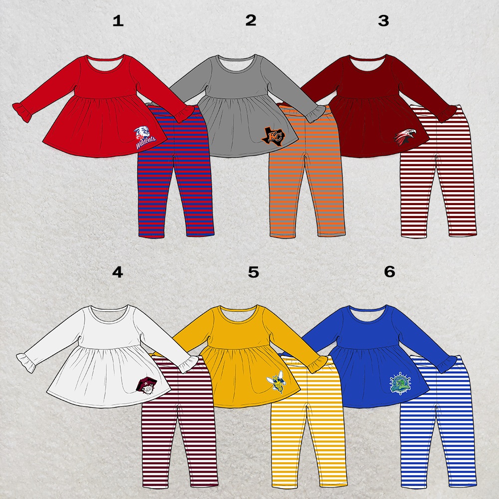 custom moq 5 mix size XY070203 Baby Girls Solid Color Long Sleeve Tunic Top Leggings Clothes Sets