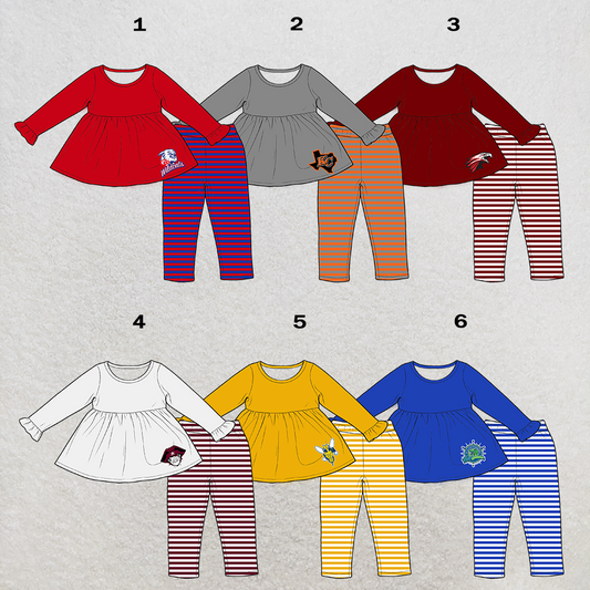 custom moq 5 mix size XY070203 Baby Girls Solid Color Long Sleeve Tunic Top Leggings Clothes Sets