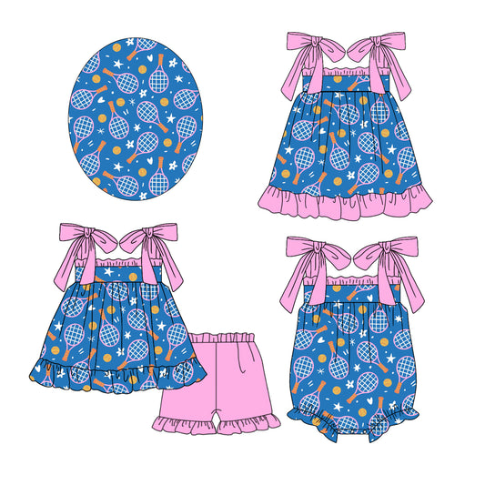 12.6 custom each style moq 5eta 4-6week Sibling Sister baseball blue baby girl short sleeve shorts sets and dress and rompers match family design