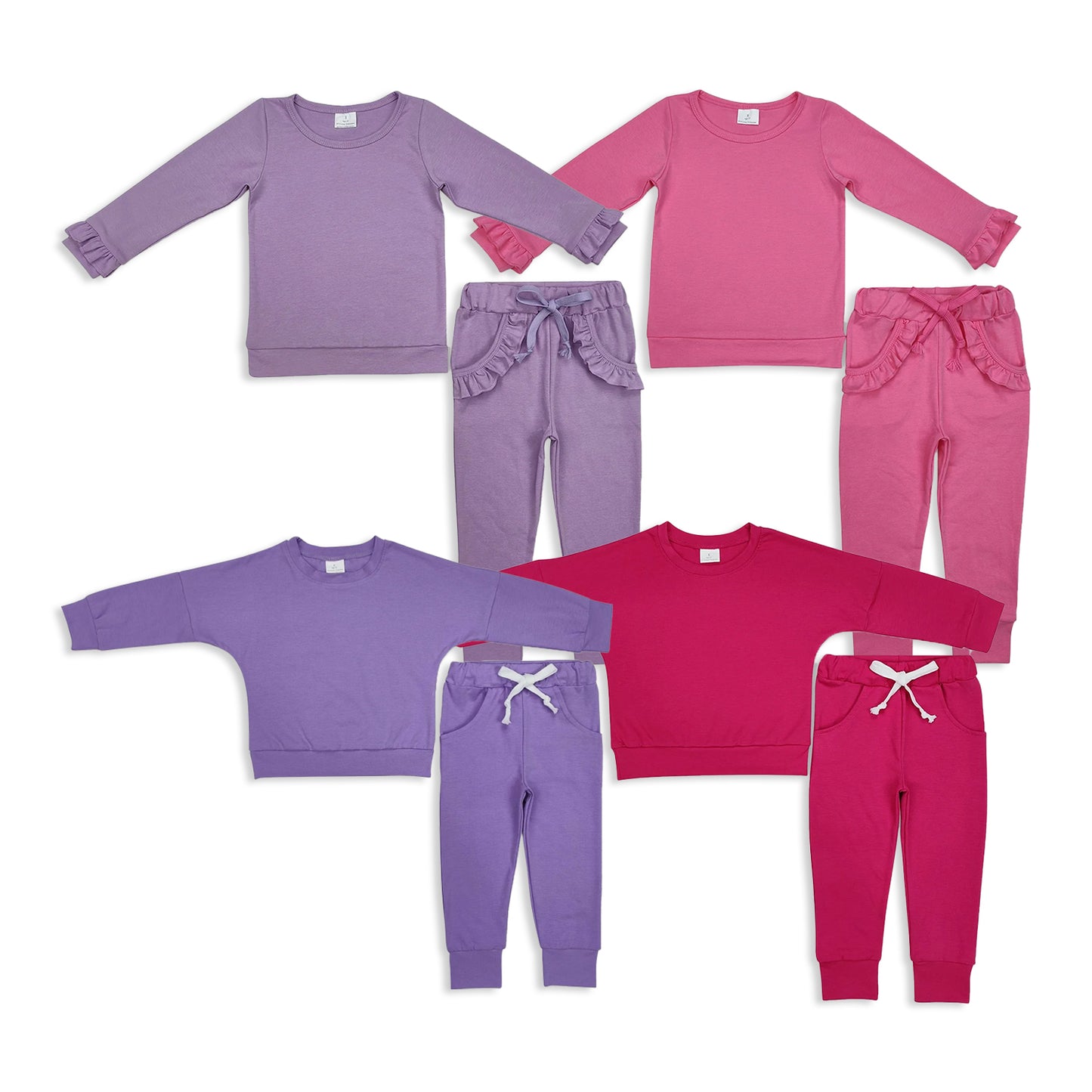 RTS NO MOQ Sibling Baby Girls clothes Solid color cotton long sleeve Pants Clothes Sets