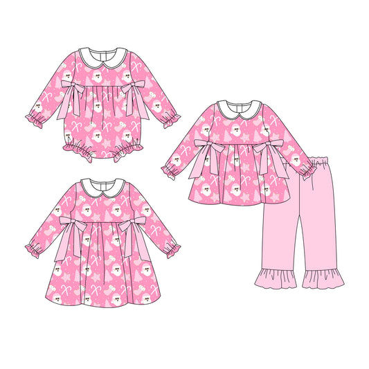 25.8.18 custom each style moq 5eta 4-6week Sibling Sisters Christmas bow baby girl long sleeve pants sets and dress and rompers match family design