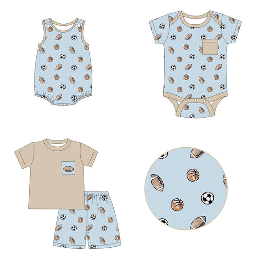 5.11custom each style moq 5eta 4-5week Sibling Sister rugby football basketball prints blue-gray boys outfits and baby romper match family design
