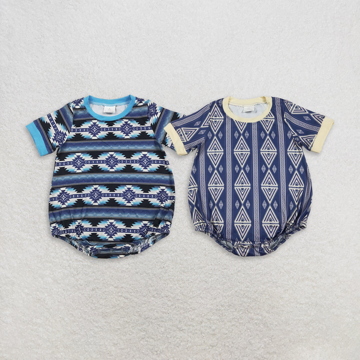 RTS NO MOQ Sibling milk silk Baby Boys Western Aztec Print Short Sleeve One Piece Rompers