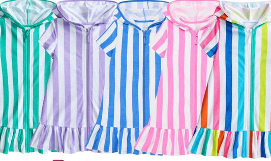(Pre Order) No moq yoga fabric Baby Girls Stripe Hoodie Zip Up Yoga Active Knee Length Dress