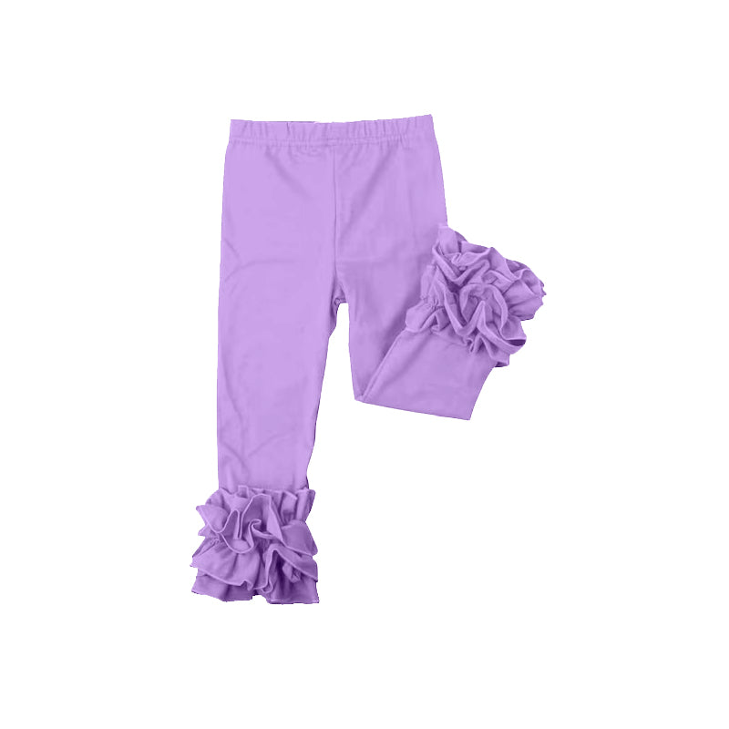 custom moq 5 girls icing cotton pants Light purple pleated ruffle trousers