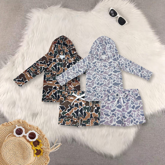 RTS NO MOQ Sibling baby boy clothes camouflage hooded long sleeved sets