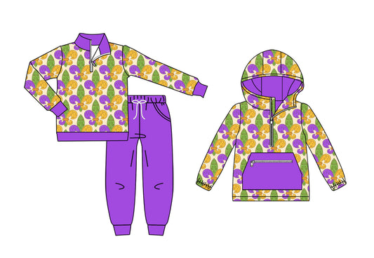 25.9.12 custom each style moq 5eta 6-8week Sibling Sisters mardi gras baby girl long sleeve pants sets and top match family design
