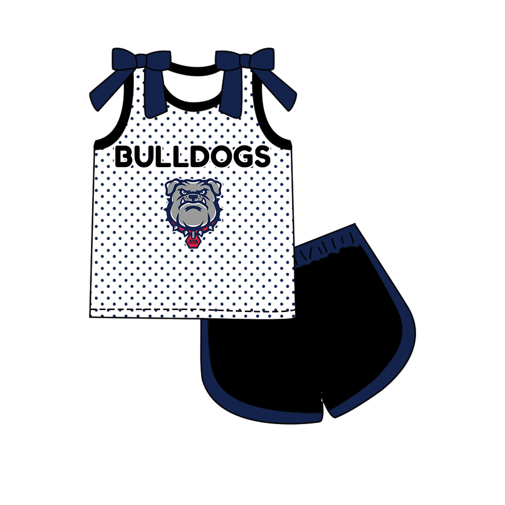 Custom moq 5 mix size summer teams Girls Navy Blue Polka Dot Top Shorts Set Top Skirt Short Set Zipper Pullover Pants Set