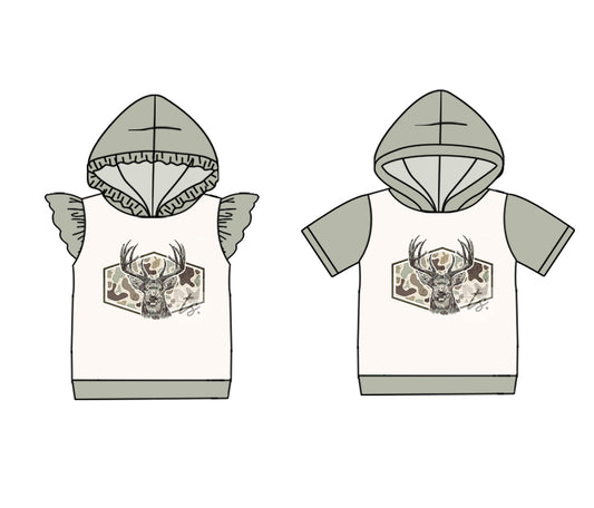 4.23 custom each style moq 5eta 4-6week Sibling Sister camouflage deer head baby boy top and girl top match family design