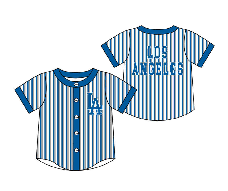 Custom moq 5 mix size milk silk summer teams Blue Striped Short-Sleeved Button-Down Shirt for Baby Boy Outfit