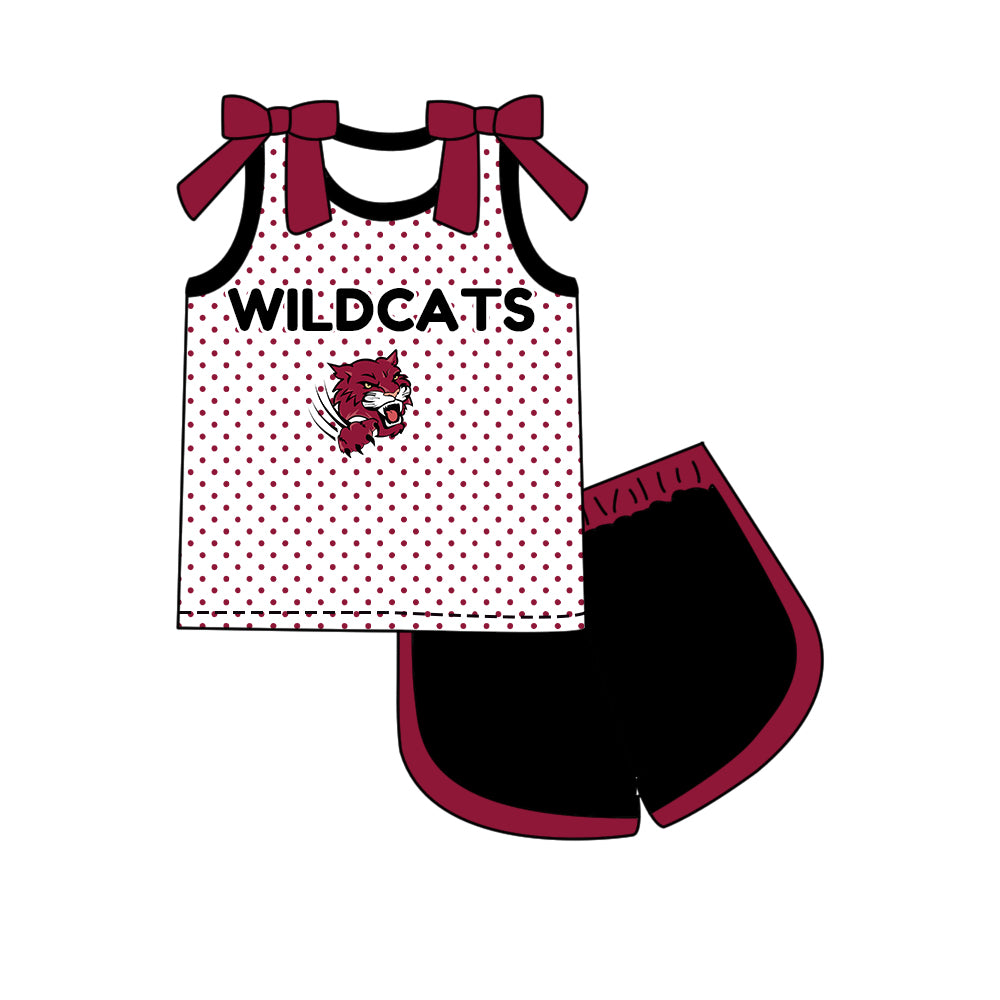 Custom moq 5 mix size milk silk summer teams Girls Dark Red Polka Dot Top Shorts Set Top Skirt Short Set Zipper Pullover Jogger Pants Set