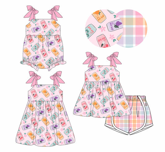 4.4 custom each style moq 5eta 4-6week Sibling Sisters baby girl short sleeve shorts sets and dress and rompers match family design
