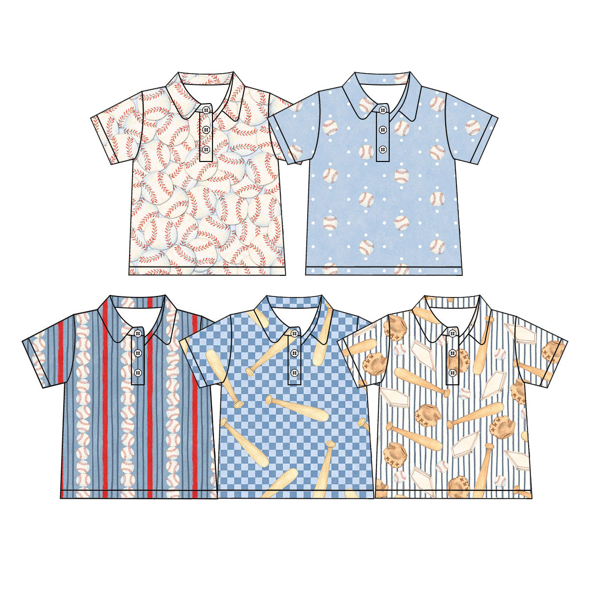 (Preorder new) No moq Polos For Kids Boys Baseball Print Short Sleeve Polo Shirts
