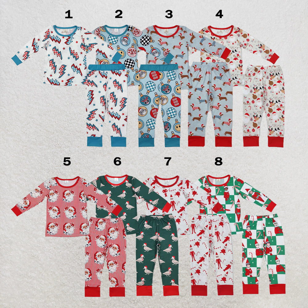 RTS NO MOQ Sibling milk silk Baby Boys Festive Christmas Bamboo Sleepwear Sets