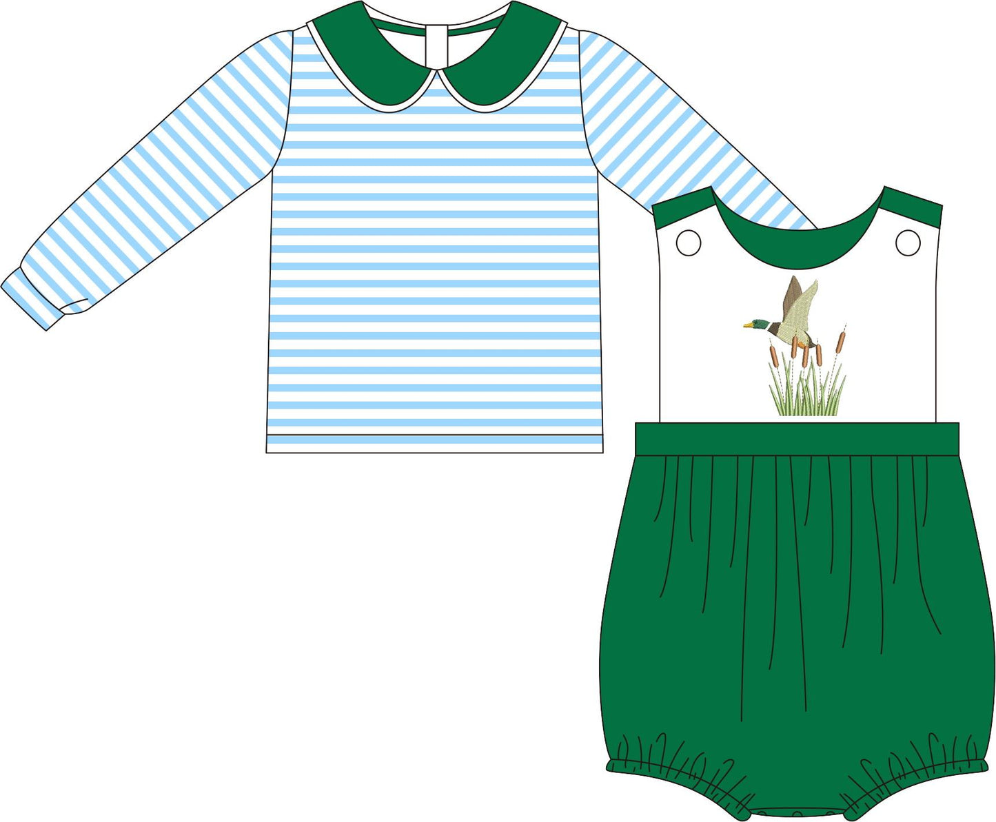 5.18custom each style moq 5eta 4-5week Sibling Sister duck prints blue stripe green long sleeve baby romper suit match family design