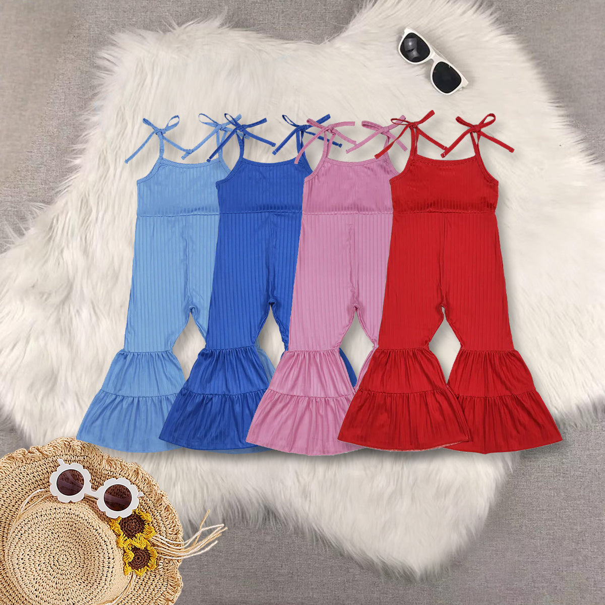 RTS NO MOQ Sibling baby girls Clothes summer suspender jumpsuits