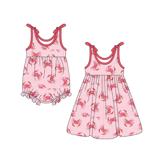 25.12.23 custom each style moq 5 eta 6-8week Sibling Sister crab baby short sleeve romper and dress match design