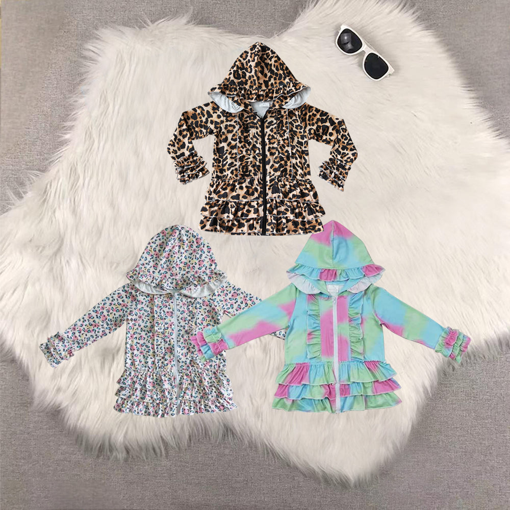RTS NO MOQ Sibling baby girls clothes floral Hooded Zip-Up Long Sleeve Jackets