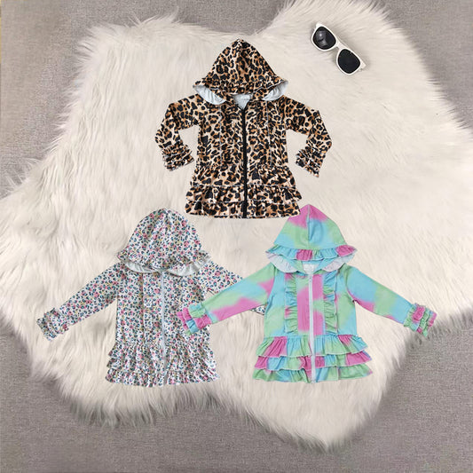 RTS NO MOQ Sibling baby girls clothes floral Hooded Zip-Up Long Sleeve Jackets