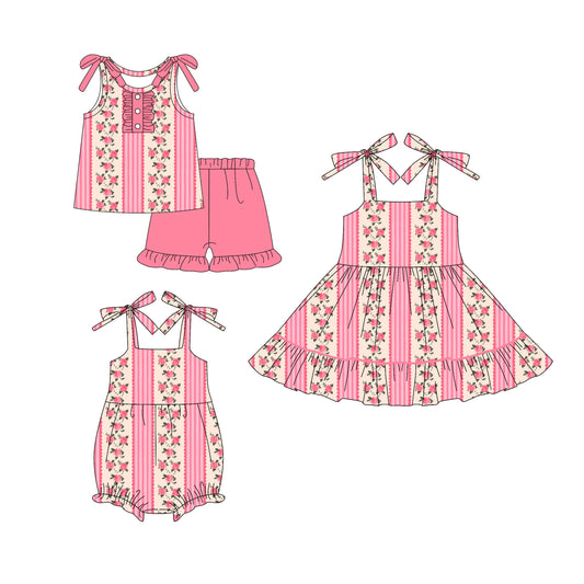 25.11.1 custom each style moq 5 eta 6-8week Sibling Sister floral baby short sleeve shorts sets and romper and dress match design