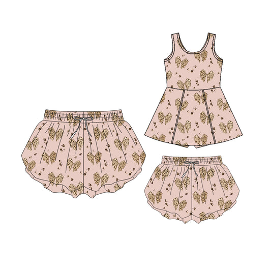 Custom moq 5 mix size Sibling Baby Girl's  bow Print Sleeveless Dress with Shorts Mom And Me yoga shorts