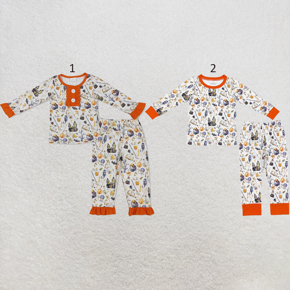 RTS NO MOQ Sibling milk silk Baby Girls Boys Halloween Long Sleeve Top Pants Pajamas Clothes Sets