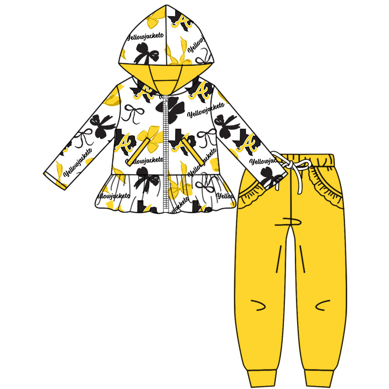 Custom moq 5 mix size milk silk summer teams baby girls clothes bow yellow hooded long sleeve pants sets and shorts sets and dress and top and pant-25.8.11