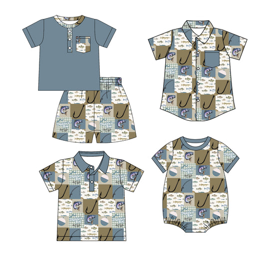 25.12.16 custom each style moq 5 eta 6-8 week Sibling Sister fishing baby boy short sleeve shorts sets and boy rompers and top 2 match family design