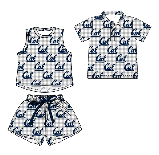 Custom moq 5 mix size milk silk summer teams Girls Checked Sleeveless Grey Top And Short Sets Boys Short Sleeve Button Polo Shirt Top
