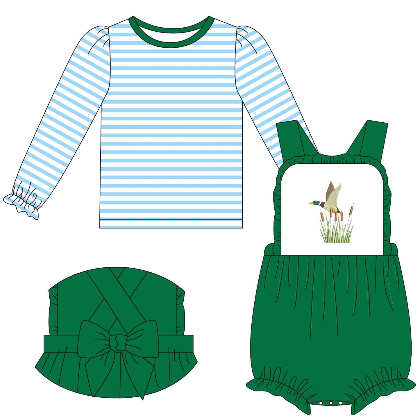 5.18custom each style moq 5eta 4-5week Sibling Sister duck prints blue stripe green long sleeve baby romper suit match family design