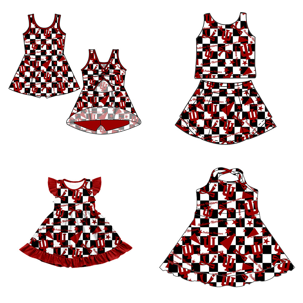 Custom moq 5 mix size milk silk summer teams baby girls clothes team bow brick red sleeveless skirts sets and dress 1 and dress 2 and dress 3-25.6.30