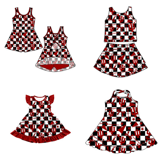 Custom moq 5 mix size milk silk summer teams baby girls clothes team bow brick red sleeveless skirts sets and dress 1 and dress 2 and dress 3-25.6.30