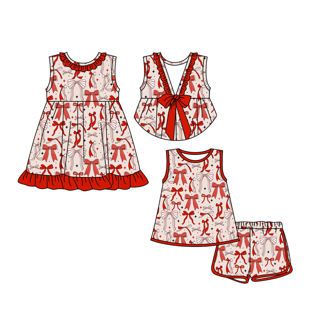 3.24 custom each style moq 5eta 4-6week Sibling Sister bow baby girl short sleeve shorts sets and dresses match design