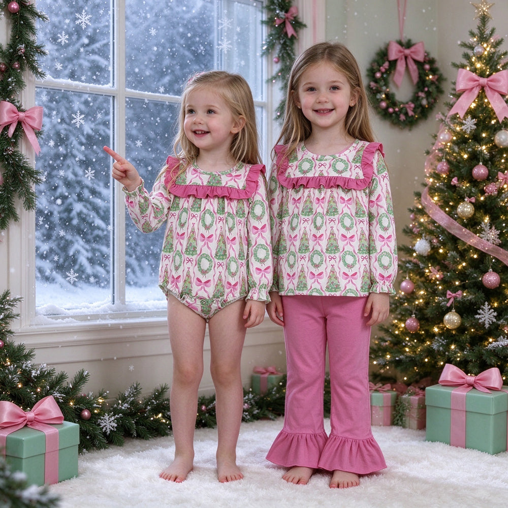 RTS NO MOQ Sibling Baby girl clothes Christmas long-sleeved trousers suit & romper